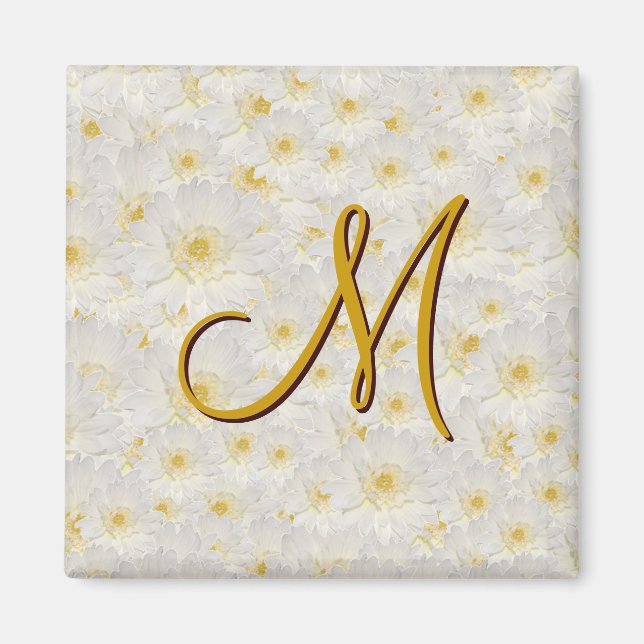 Monogrammed White Mums Magnet (Front)