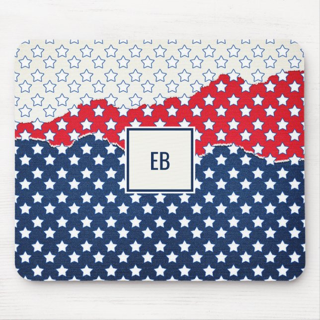 Monogrammed White Stars Mouse Pad (Front)