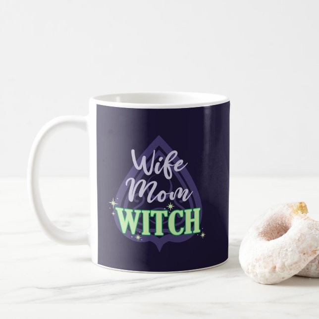 Monogrammed Wife Mum Witch - Funny Halloween       Coffee Mug (With Donut)