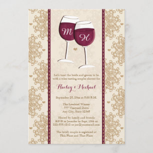 Monogrammed Wine Glasses Couples Wedding Shower Invitation