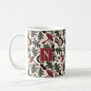 Monogrammed Winter Forest Squirrel and Mushrooms Coffee Mug