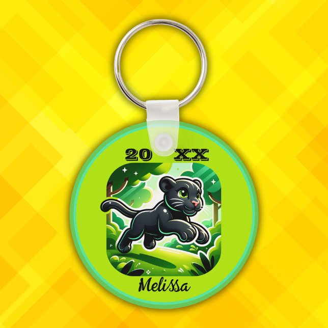 Monogrammed with Black and Green Panther Cub | Key Ring (Creator Uploaded)