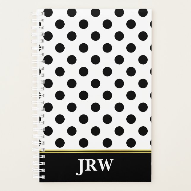 Monogrammed with Black and White Polka Dot Planner (Front)