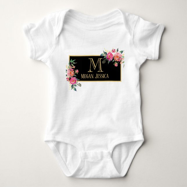 monogrammed woman personalised name baby girl bodysuit (Front)
