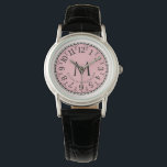 Monogrammed Women's Rose Gold Vintage Watch<br><div class="desc">An elegant monogrammed vintage rose gold watch with your initial and name in a classic type on a rose pink background. The watch face has a pretty decorative border of arcs around it.</div>