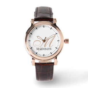 Monogrammed Women's Rose Gold Vintage Watch Brown