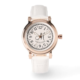 Monogrammed Women's Rose Gold Vintage White Watch