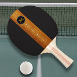 Monogrammed wood colour stripe on black ping pong paddle<br><div class="desc">Monogrammed,  elegant,  simple and modern design on black background with a vertical wood colour stripe to personalise with your initial and name</div>