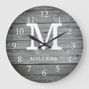 Monogrammed Wood Farmhouse Large Clock