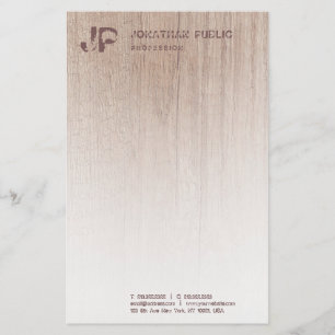 Monogrammed Wood Look Elegant Modern Template Stationery