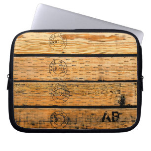 Monogrammed Wood Planks Stamped w "Made in USA" Laptop Sleeve