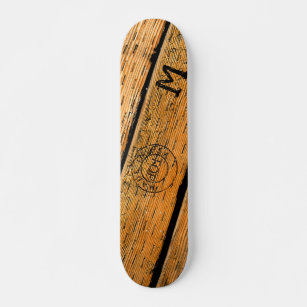 Monogrammed Wood Planks Stamped w "Made in USA" Skateboard