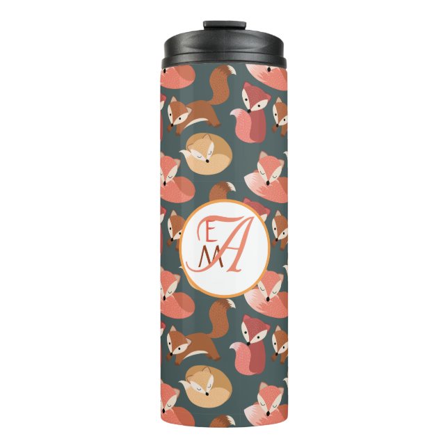 Monogrammed Woodland Fox Fall Colours Autumn Thermal Tumbler (Front)