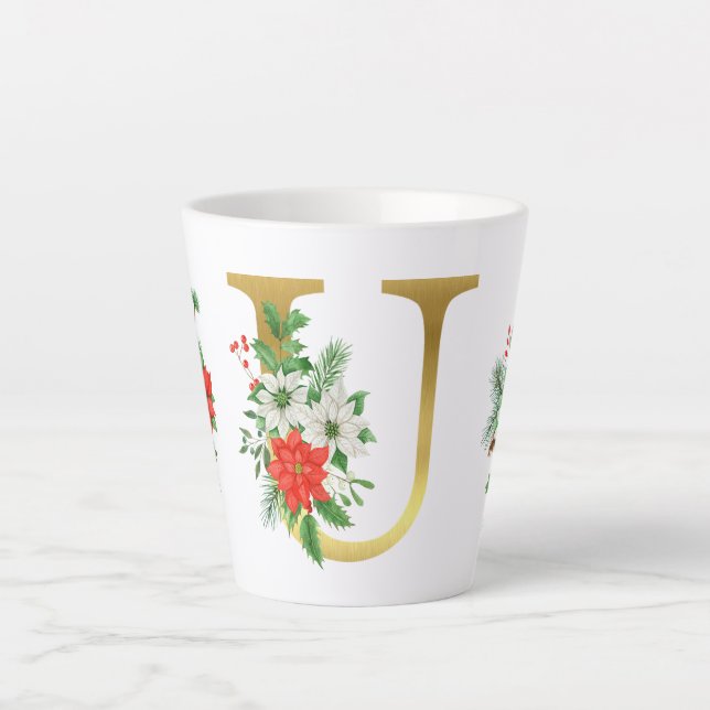 Monogrammed Xmas Latte Mug-Gold Letter Latte Mug (Front)