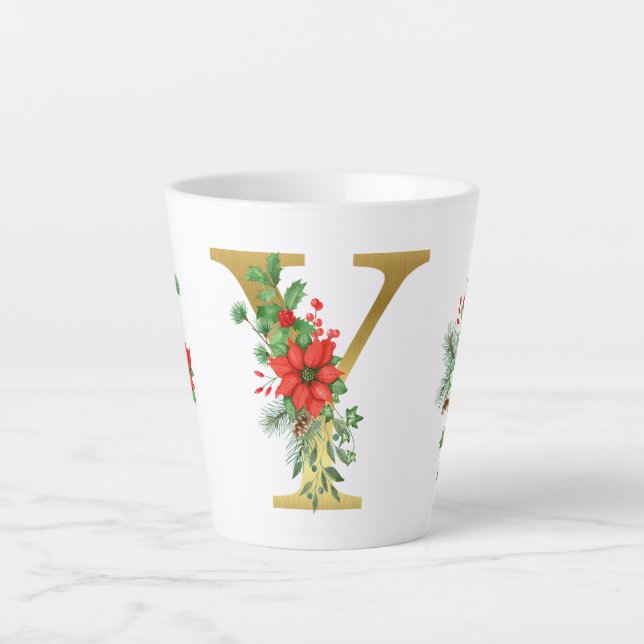 Monogrammed Xmas Latte Mug- Gold Letter Latte Mug (Front)