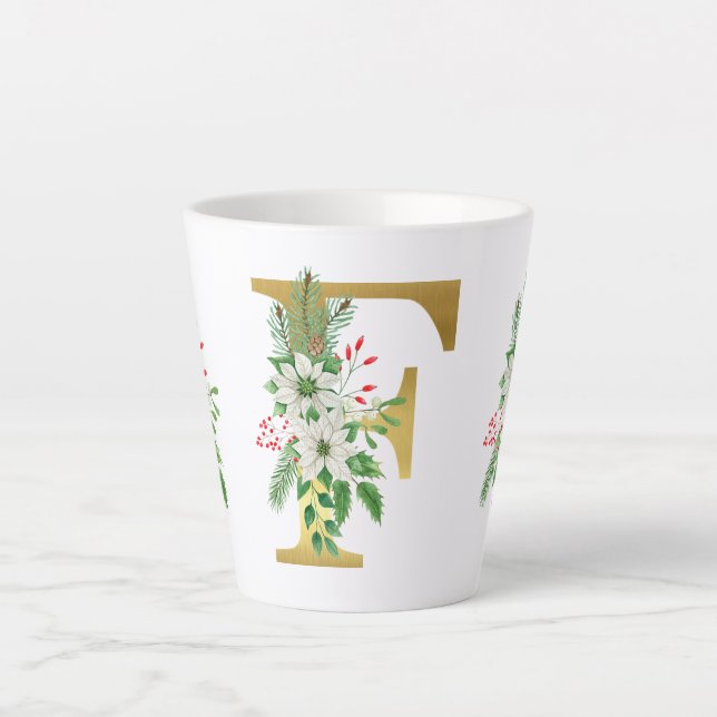 Monogrammed Xmas Latte Mug-Gold Letter Latte Mug (Front)