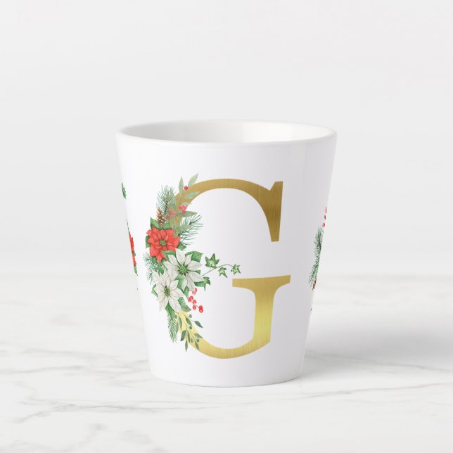 Monogrammed Xmas Latte Mug- Gold Letter Mug (Front)