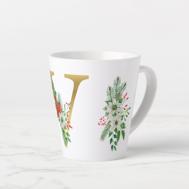 Monogrammed Xmas Latte Mug-Gold Letter Mug (Right Angle)