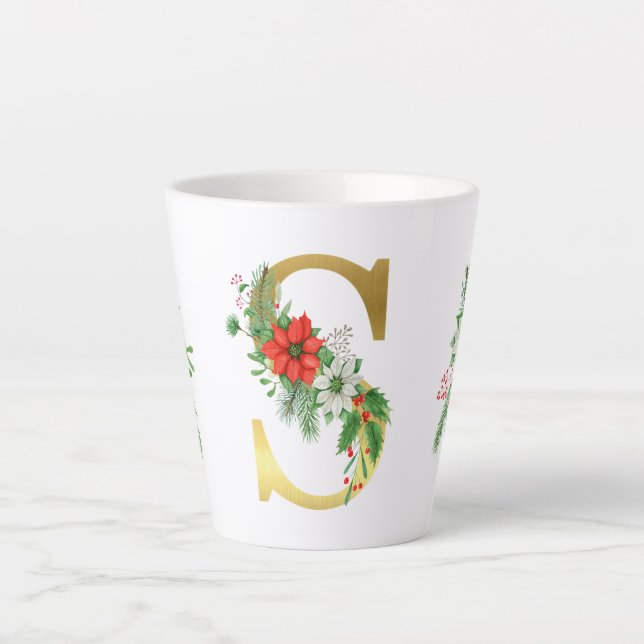 Monogrammed Xmas Latte Mug-Gold Letter Mug (Front)