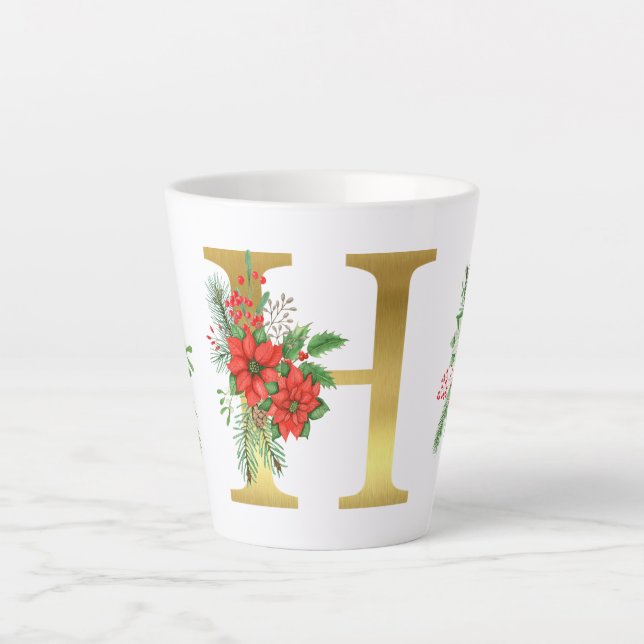Monogrammed Xmas Latte Mug-Gold Letter Mug (Front)