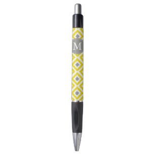 Monogrammed Yellow and Grey Diamonds Ikat Pattern