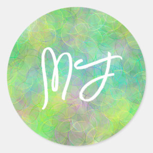 Monogrammed Yellow, Green and Pink Classic Round Sticker