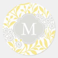 Monogrammed Yellow Grey Floral Damask Pattern