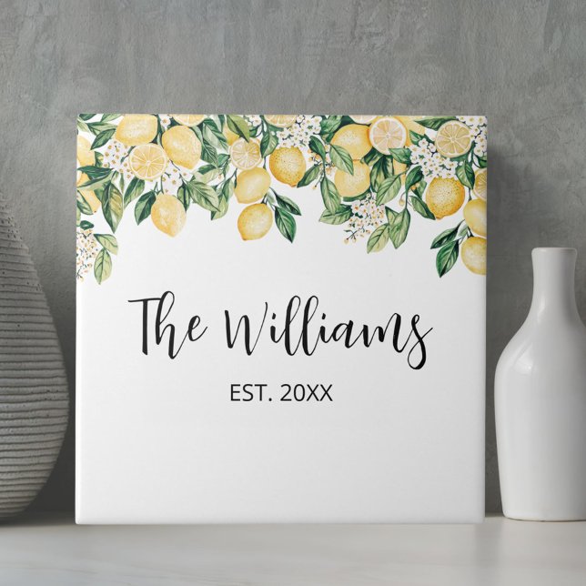 Monogrammed Yellow Lemon Tree Ceramic Tile (In situ)