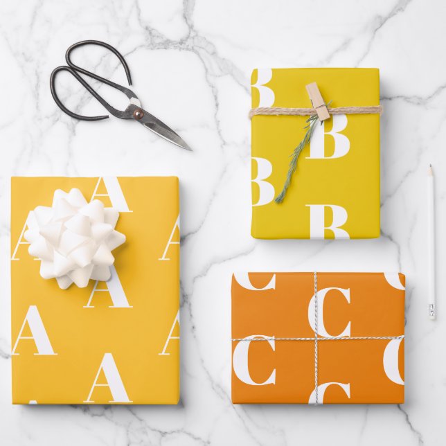 Monogrammed yellow shades custom Initial Letter Wrapping Paper Sheet (Front)