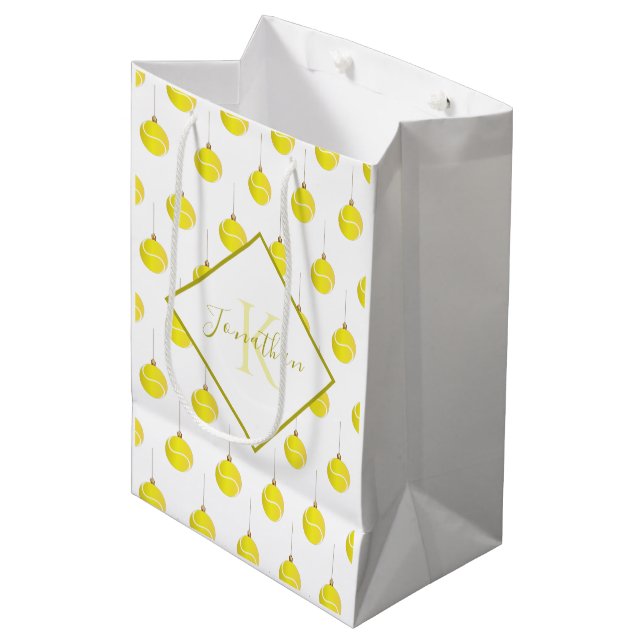Monogrammed Yellow Tennis Ball Ornament Christmas  Medium Gift Bag (Front Angled)