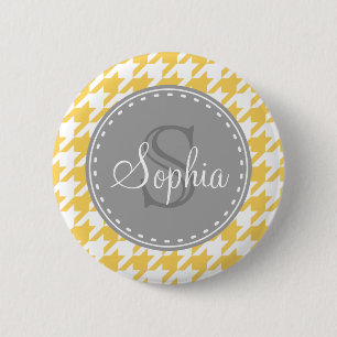 Monogrammed Yellow White Houndstooth Pattern 6 Cm Round Badge