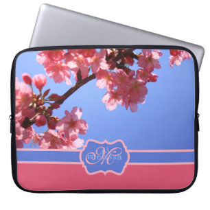 Monogrammed Yokohama Sakura Pink Cherry Blossoms Laptop Sleeve