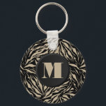 Monogrammed Zebra Animal Print Key Ring<br><div class="desc">A stylish keychain features your monogram initial on a black and tan wild animal print pattern. Create for yourself or give as a gift. MATCHING items in our store.</div>