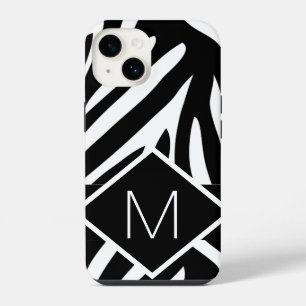 Monogrammed Zebra Print Black and White Lines iPhone 14 Case
