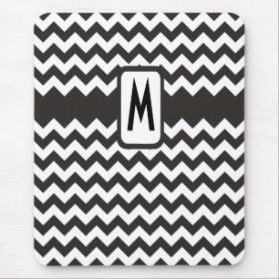 Monogrammed Zigzag Mousepad: Black, White Chevrons Mouse Pad