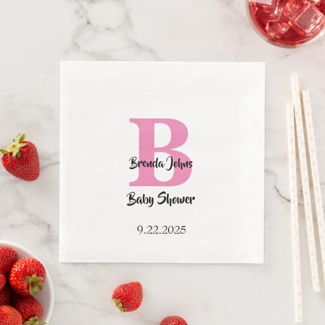 Monograms Baby Shower Pink White Cute Elegant Napkin (Insitu)