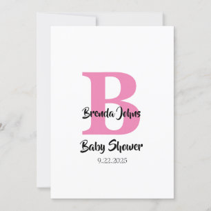 Monograms Baby Shower Pink White Cute Simple Invitation