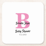 Monograms Baby Shower Pink White Cute Simple Square Paper Coaster<br><div class="desc">Designed with text templates for monogrammed initial & name which you can customise! Great for baby shower party but you can edit the text to suit for another event as well!</div>