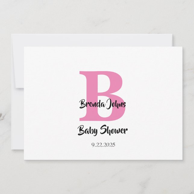 Monograms Baby Shower Pink White Cute Trendy Invitation (Front)