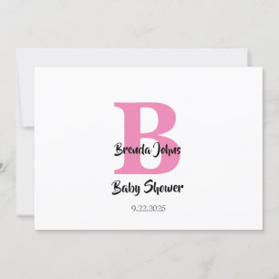 Monograms Baby Shower Pink White Cute Trendy Invitation