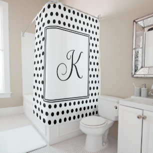 Monograms Black White Polka Dots Modern Stylish Shower Curtain
