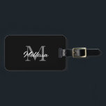 Monograms Custom Name Black White SImple Minimal Luggage Tag<br><div class="desc">Monogrammed initial and also personal details like name,  address,  phone number and email all of which you can edit. Designed with simple,  elegant and trendy black, grey and white background,  you can change the colours if you wish.</div>