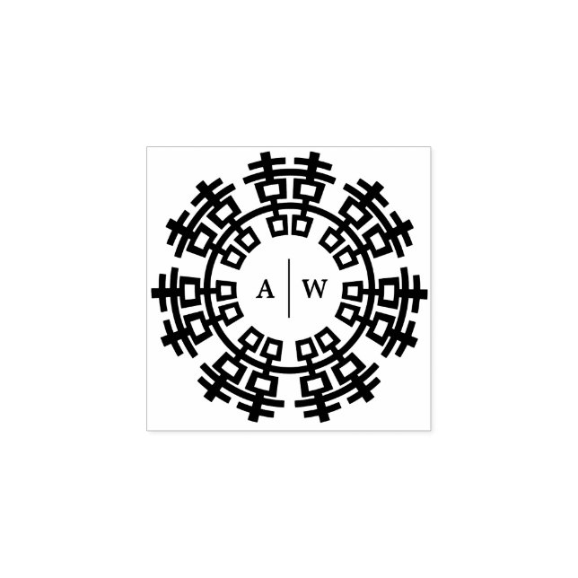 Monograms & Double Happiness Ring Chinese Wedding Rubber Stamp (Imprint)