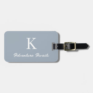Monograms Dusty Blue Adventure Awaits Gift Favor Luggage Tag