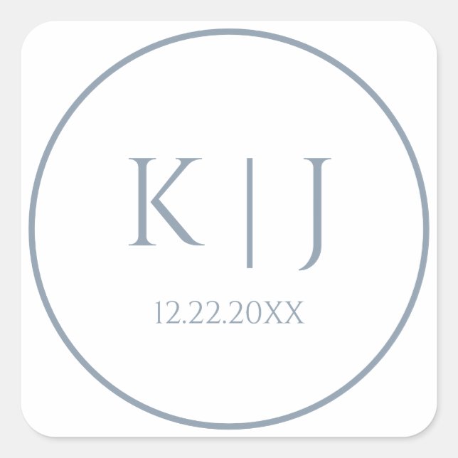 Monograms Dusty Blue Elegant Minimalist Wedding Square Sticker (Front)
