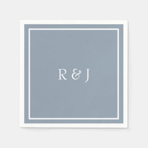 Monograms Dusty Blue White Ampersand Cool Wedding Napkin