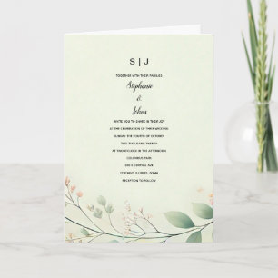 Monograms Floral Leaves Beige Sage Green Wedding Invitation