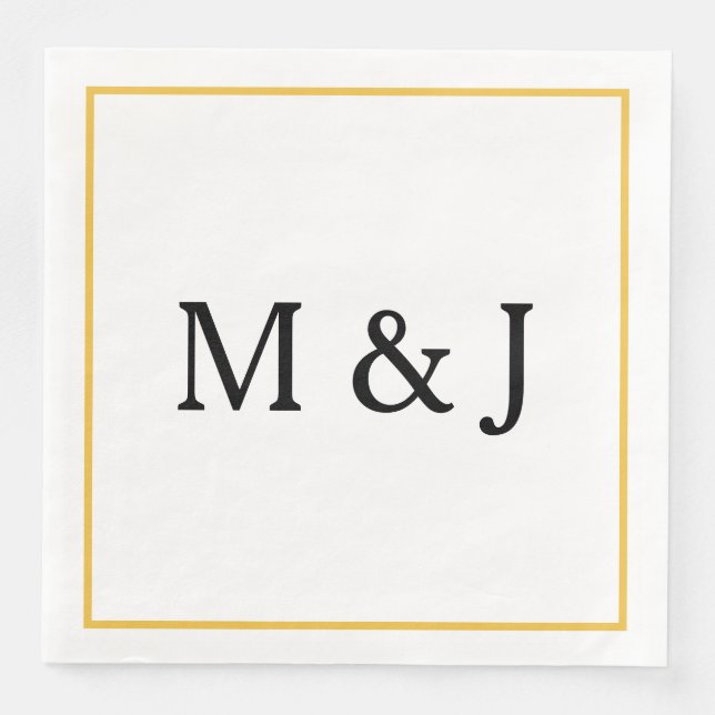 Monograms Gold Black Custom Name Modern Wedding Napkin (Front)