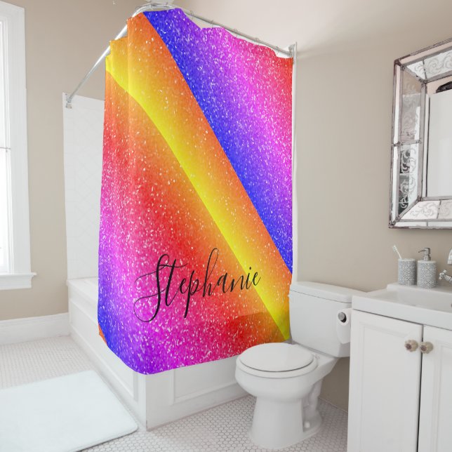 Monograms Golden Yellow Pink Glitter Multicolor Shower Curtain (In Situ)