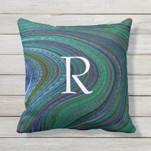 Monograms Green Wave Artsy Swirl Patterns Stylish Cushion